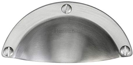 Solid Face Fix Shaker Style Hooded Drawer Cabinet Cup Pull Handle 95mm (Satin Chrome)