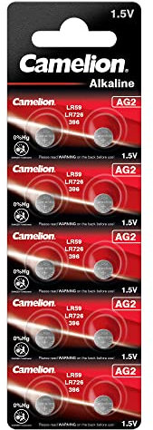 Camelion 12051002 - Alkaline Knopfzellen-Batterie ohne Quecksilber AG2/LR59/LR726/396 mit 1,5 Volt, 10er Set, Kapazität 24 mAh