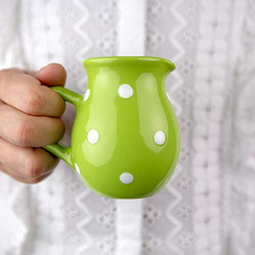 City to Cottage® Lime Green and White Polka Dot Handmade Hand Painted Small 150ml/5oz Ceramic Milk Jug Creamer Pourer