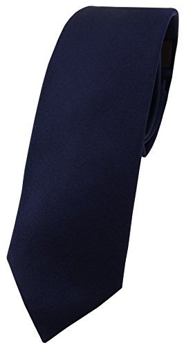 Blick. elementum - schmale Satin Seidenkrawatte in navy marine dunkelblau schwarzblau uni einfarbig - Krawatte 100% pure Seide