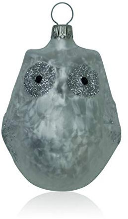 Lauschaer Glas Christbaumschmuck kleine Eule Eislack weiß 3 Stück Christbaumschmuck Weihnachtsschmuck mundgeblasen,handdekoriert
