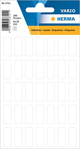 HERMA 3721 Vielzweck-Etiketten, 280 Stück, 8 x 20 mm, 40 pro Bogen, selbstklebend, Haushaltsetiketten zum Beschriften für Kalender Planer Basteln, matt, blanko Papier Klebeetiketten Aufkleber, weiß
