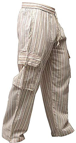 SHOPOHOLIC FASHION Unisexe Rayures Multicolores Wideleg Sidepocket Hippie Pantalon - L. Gris, XXL