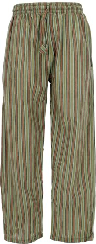GURU SHOP Gestreifte Yogahose, Baumwoll-Goa-Hose, Lange Hosen, grün, L