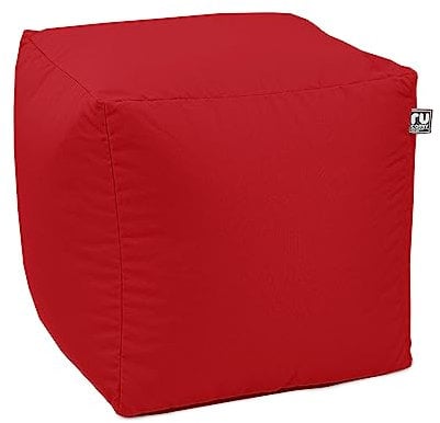 rucomfy Beanbags Indoor Outdoor Cube Bean Bag Pouffe. Home or Garden Extra Seating. Square Water Resistant Footstool 38 x 38cm (Red)