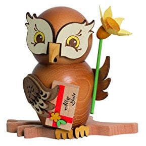 Kuhnert Drechslerei Rauchfigur/Räucherfigur - Eule Gratulant aus Massivholz - ca. 15 cm - Made in Germany