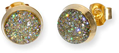 9K (375) Gold & Pink Glitzer Emaille Rund Ohrstecker