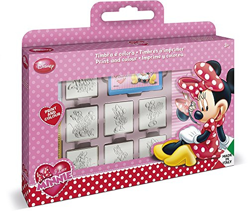 Multiprint Valigetta 7 Timbri per Bambini Disney Minnie, 100% Made in Italy, Set Timbrini Bimbi Personalizzati, in Legno e Gomma Naturale, Inchiostro Lavabile Atossico, Idea Regalo, Art.07866