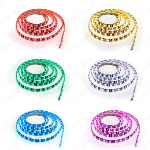 2m LED Streifen Strip RGB Mehrfarbig mit 60x 5050 SMD pro Meter - weißer Hintergrund - Silikonüberzogen - mit Funk Fernbedienung - Komplett Set