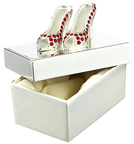 Geschenkbox Versilberte Schmuckdose mit roten Strass High Heels