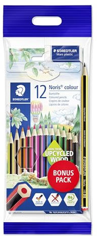 STAEDTLER 185 SET2 Noris Colour Colouring Pencils + FREE Tradition HB Pencil and Mars Eraser (Pack of 12 Pencils)