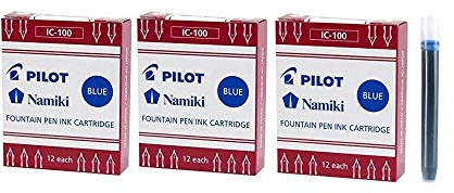 3 PACKS: Namiki IC100 Fountain Pen Ink Cartridge, Blue, 12 per Pack (69101)