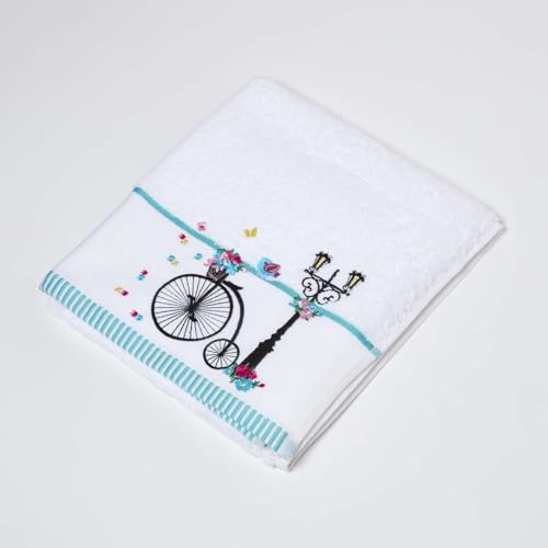Homescapes 100% Ägyptische Baumwolle Flauschiges Premium Frottee Handtuch weiß Vintage Stick Motiv Hochrad