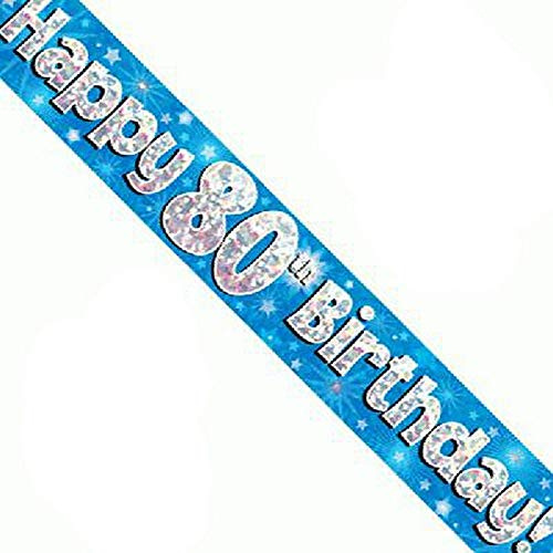 OakTree 624863 Happy 80th Birthday Foil Holographic Banner, Blue