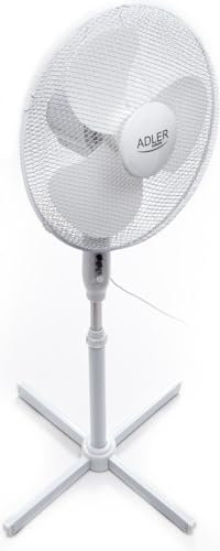 Adler AD7305 Ventilador de pie oscilante, Reclinable 40 cm, Altura Ajustable, 3 velocidades, blanco, 90W