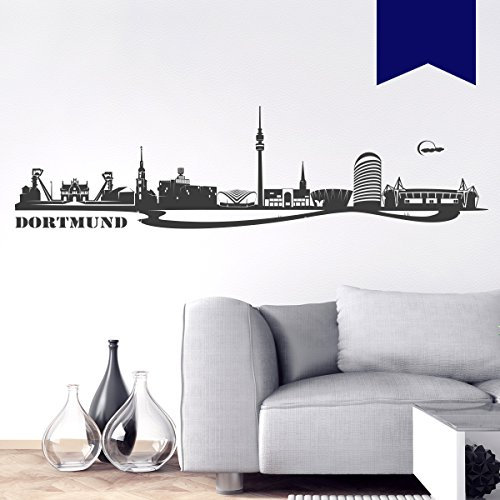 Wandkings Wandtattoo Skyline Dortmund (mit Sehenswürdigkeiten und Wahrzeichen der Stadt) 220 x 57 cm dunkelblau - erhältlich in 33 Farben
