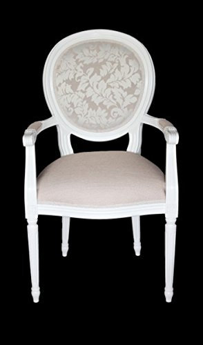 Casa Padrino Barock Esszimmer Stuhl mit Armlehne Creme/Weiß - Designer Stuhl - Luxus Qualität