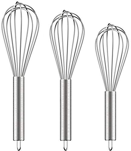 Ouddy Set of 3 Stainless Steel 8+10+12, Kitchen Balloon Hand Stainless Set for Blending Whisking Beating Stirring, Silver