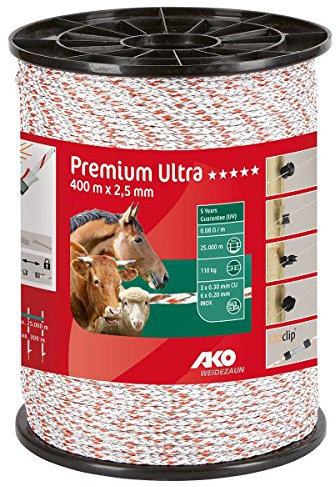 AKO Fencing Premium Ultra Litze,2,5mm,400m weiß/grün 6xniro 0,2+3xCU0,25