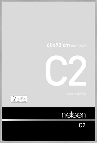 nielsen Bilderrahmen, 60 x 90 cm, Aluminium, Silber matt, Posterrahmen zum Aufhängen im Hoch- & Querformat, Echtglas, C2