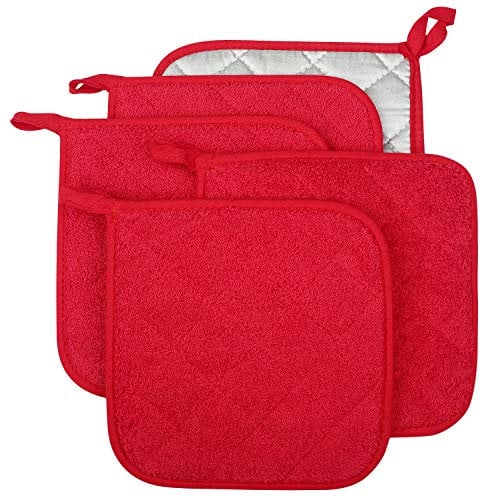 Lifaith 100% Cotton Kitchen Everyday Basic Terry Pot holder Heat Resistant Coaster Potholder for Cooking and Baking Set of 5 Red
