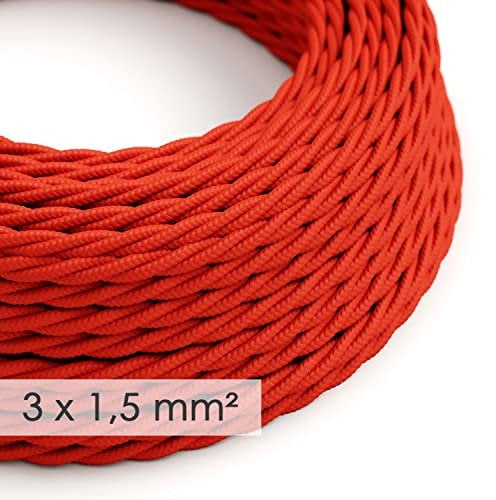 Cavo elettrico a larga sezione 3x1,50 trecciato - tessuto effetto seta Rosso TM09-5 Metri