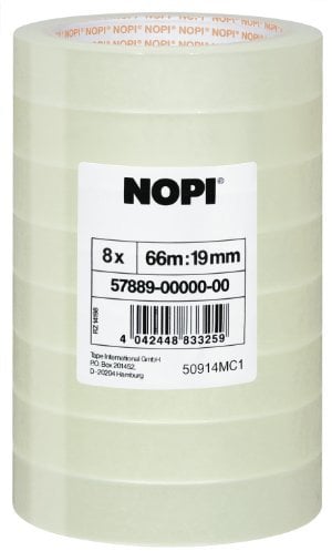 NOPI Pellicola adesiva, trasparente, 8 rotoli, 66m x 19mm