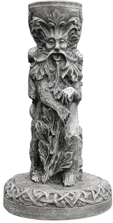 Dryad Design Greenman & Cernunnos Kerzenhalter | Wicca-Altar-Dekor | Stein-Finish, 19,1 cm, Kunstharz, doppelte Horn-Gott-Figur, hält Standard-Kerzen; perfekte heidnische saisonale heidnische