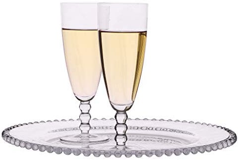 Drinks Tray Round Beaded Glass Large Serving Platter Cocktail Tray (CF23)