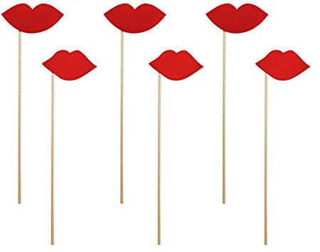 Fotobox Requisiten rote Lippen 6er Set Foto Zubehör Accessoires Utensilien Fotospiel Hochzeit Party/Funny Props Lips, rote Lippen an einem Stab, Kußmund, ideal für Fotoshooting
