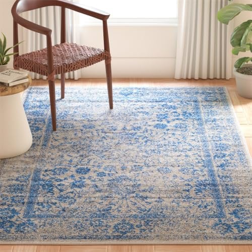 SAFAVIEH Area Rug 4x6 - Adirondack Collection - Grey & Blue, Distressed Vintage Floral Design, Non-Shedding & Easy to Clean, Ideal for Living Room, Bedroom, Dining Space (ADR109A)