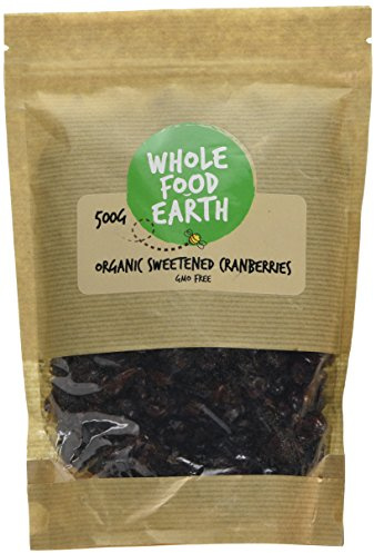 Wholefood Earth - Mirtilli rossi secchi dolcificati biologici, 500 g, senza OGM, vegani, fonte di fibre, certificati biologici