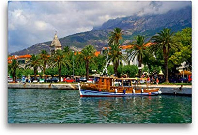 Premium Textil-Leinwand 45 x 30 cm Quer-Format Hafen in Makarska, Leinwanddruck von Thomas Polske