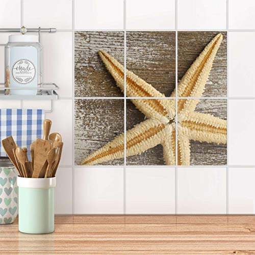Klebefliesen für Bad und Küche I Fliesen-Sticker Aufkleber selbstklebend I Fliesen verschönern - PVC Fliesen für Küchen- und Badfliesen I Design: Starfish