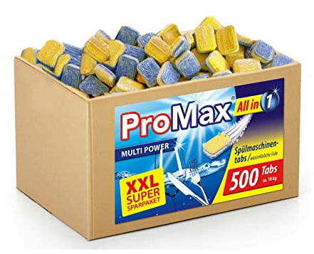 ProMax All in One Multi-Power Spülmaschinen Bruchtabs, 10 KG | Wasserlösliche Folie, Geschirrspültabs, 12 verschiedene Funktionen, Im Karton erhältlich