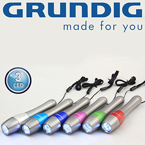 Grundig Linterna de 3 LED con cuerpo de aluminio, con cordón para colgar el cuello