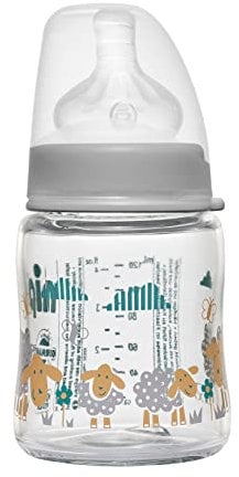 NIP Weithalsflasche mit Anti-Kolik Sauger: Baby Trinkflasche mit ACTIFLEX- System, Made in Germany, BPA-Frei, Glass, Einheitsgröße, Saugloch M-mittlerer Trinkfluss, 120 ml, Boy