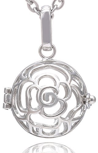 Morella Damen Halskette Edelstahl 70 cm mit Rosen Anhänger für Klangkugel Ø 16 mm in Schmuckbeutel