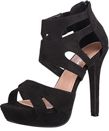 Elara Damen Pumps Offen Stilettos High Heels Chunkyrayan LL85-Schwarz-38