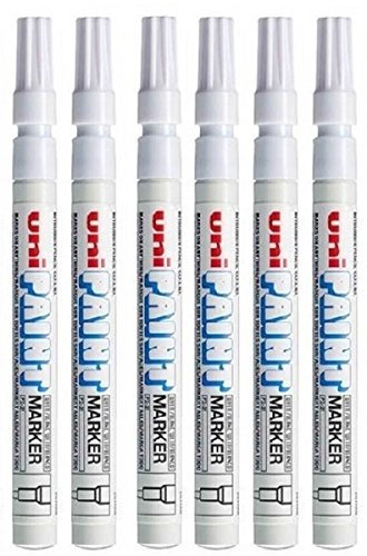 Uni Colour Fine (0.8-1.2mm) PX-21 White Oil Paint Marker Pen Metal Glass Wood Plastic Stone Outdoor mm Metal Bullet Nib Tip (Pack Of 6)