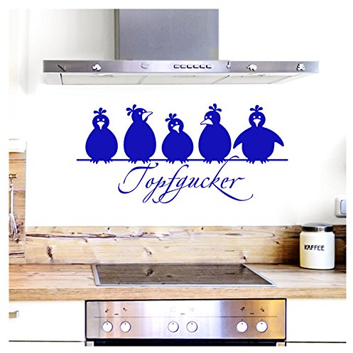 Grandora Wandtattoo Topfgucker 5 Vögel I brilliantblau 30 x 14 cm I Küche Spruch Zitat Aufkleber selbstklebend Wandaufkleber Wandsticker W862