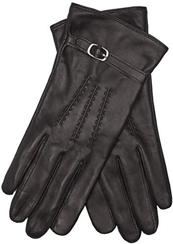 EEM Damen Lederhandschuhe, weiches italienisches Leder, Touchfunktion, weiches Fleecefutter, schwarz S