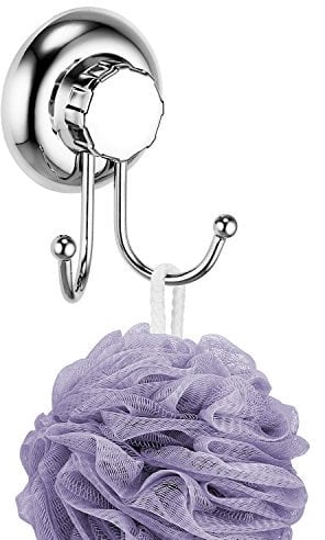 MaxHold No-Drilling/Suction Cup Double Robe Hook - Vaccum System - Stainless Steel Never Rust - for Bathroom & Kitchen