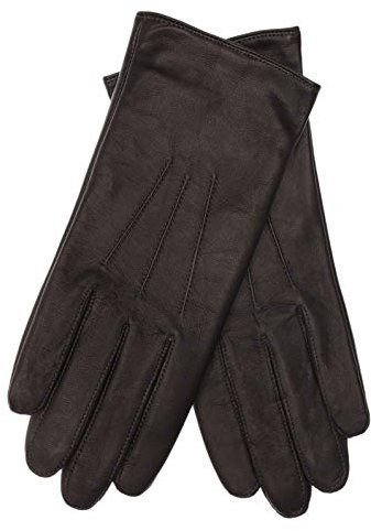 EEM Damen Lederhandschuhe, weiches italienisches Leder, weiches Fleecefutter, drei Abnäher, schwarz M