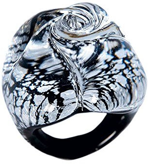 PR Lampwork Anillo de rosa de cristal de Murano con hoja de plata, elaboración artesanal