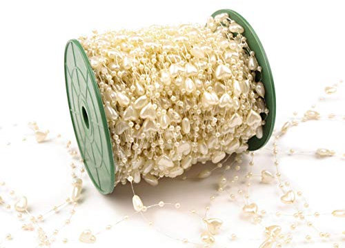 2m 10m 60m Herzen Perlenband Perlenkette Perlengirlande Perlenschnur Hochzeit Deko Perlen Tischdeko Meterware (Creme, 10 Meter)