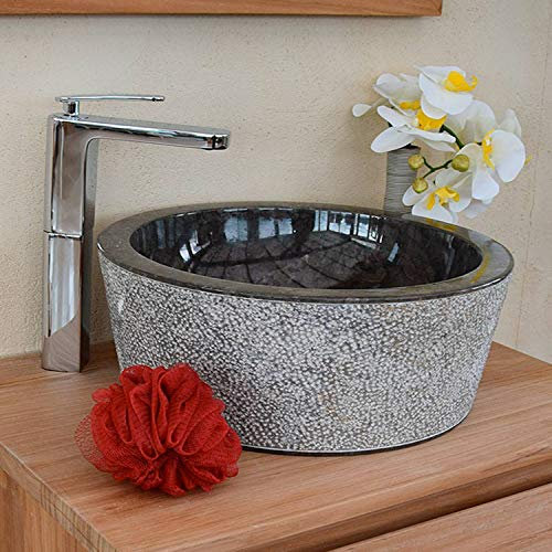 Océan Line Vasque ronde à poser en marbre noir, Drip 40×40×15 cm