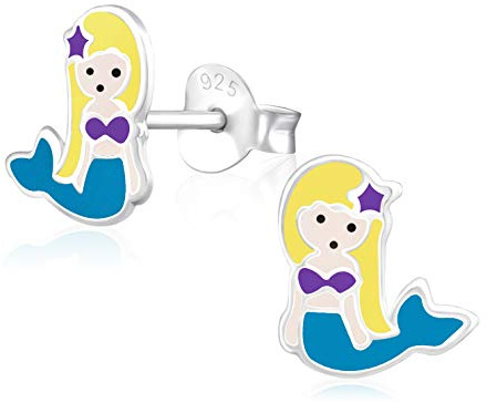 Laimons Mädchen Kids Kinder-Ohrstecker Ohrringe Kinderschmuck Meerjungfrau Seejungfrau Fischfrau blau gelb aus Sterling Silber 925