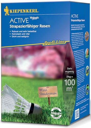 Kiepenkerl Profi-Line Active Strapazierfähiger Rasen, 2 kg, 661400 - Spiel- & Sportrasen, Rasensamen, schnellkeimend, Rasenteppich, robust & belastbar, ideal für Trockenrasen und Schattenrasen