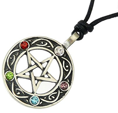 benerini Pewter Pentacle of Life Pendant on Adjustable Black Cord Necklace